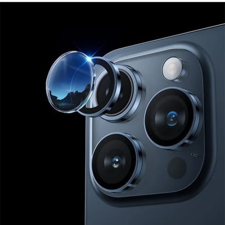 HOCO Crystal Clear iPhone 15 Pro-15 Pro Max HD 3D Metal Çerçeveli Kamera Koruyucu Lens-(5775)