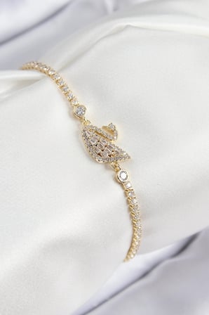 Pirinç Zirkon Taşlı Kuğu Model Gold Renk Kadın Bileklik 5886