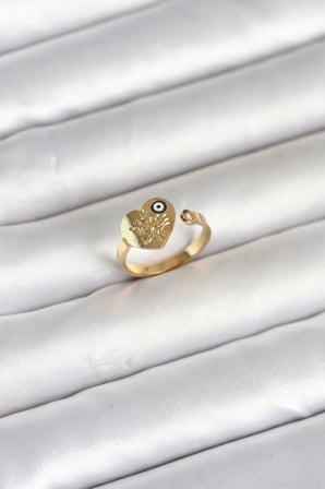 316L Çelik Gold Renk Nazar Detaylı Kalp Model Kadın Yüzük 5886