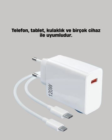 120W Mi Turbo Destekli Hızlı Şarj Cihazı Type-C Uyumlu Akım Korumalı