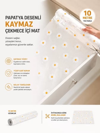 Papatya Desenli Kaymaz Dolap Ve Çekmece İçi Mat 10 Metre