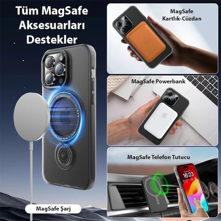 ALLY iPhone 15 Pro İçin Magsafe Uyumlu Standlı Manyetik Silikon Kılıf-(5775)