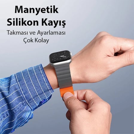 DUX DUCIS Apple Watch 42/44/45MM için Manyetik Zincir Versiyon PU Deri Kayış Kordon-(5775)