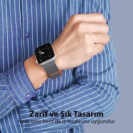 DUX DUCIS Apple Watch 42/44/45MM için Manyetik Zincir Versiyon PU Deri Kayış Kordon-(5775)