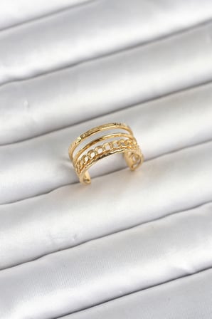 316L Çelik Gold Renk Zincirli Vintage Model Kadın Yüzük 5886