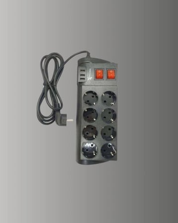 Isıya Dayanıklı Termal Akım Korumalı 8'li Priz ve 3 USB Girişli Uzatma Kablosu