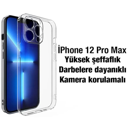 Ally iPhone 12 Pro Max 6.7inç Kılıf Kamera Korumalı Ultra İnce Şeffaf Silikon Kılıf-(5775)