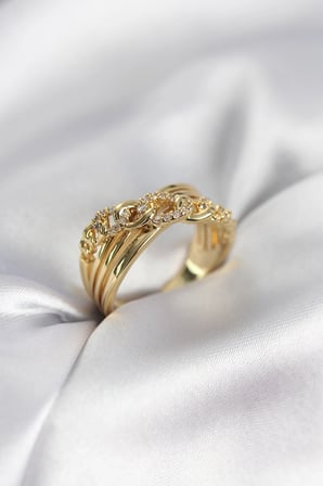 Gold Renk Zirkon Taşlı Zincir Model Kadın Yüzük 5886