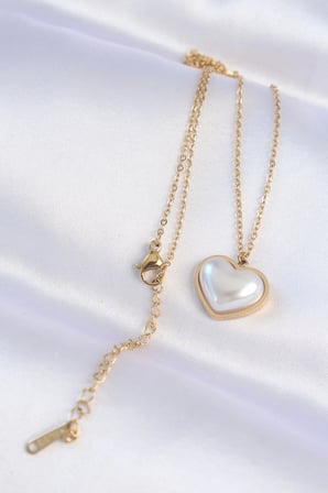 316L Çelik Zincir Gold Renk Beyaz Taşlı Bubble Kalp Kolye 5886