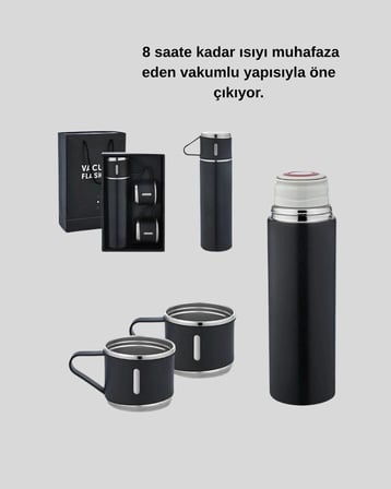 Paslanmaz Çelik 500 ml Termos Seti – 8 Saat Isı Koruma Vakumlu Sızdırmaz ve Taşınabilir