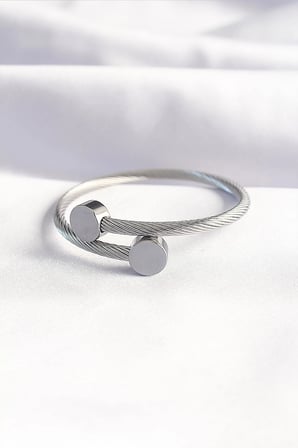 316L Çelik Gümüş Renk Oval Aksesuarlı Burgu Model Bileklik ve Yüzük Kombini 5886