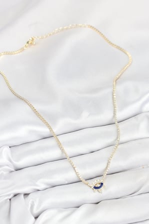 Pirinç Zirkon Taşlı Su Yolu Göz Model Gold Renk Kadın Kolye 5886