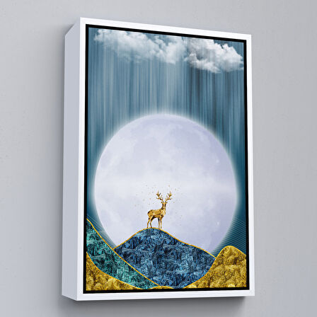 Altın Çerçeveli Modern Tasarım Altın Geyik Tablosu