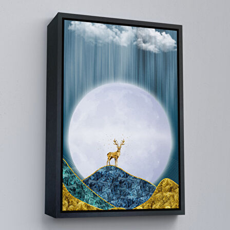 Kahverengi Çerçeveli Modern Tasarım Altın Geyik Tablosu