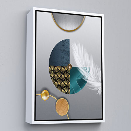 Beyaz Çerçeveli Modern Geometrik Dairelerden ve Geyikler Tablosu