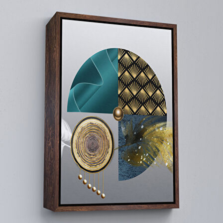 Beyaz Çerçeveli Modern Geometrik Dairelerden ve Geyikler Tablosu