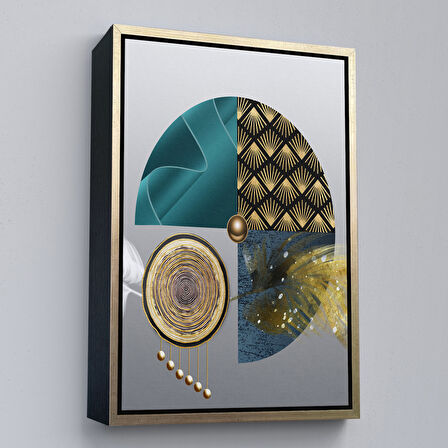 Beyaz Çerçeveli Modern Geometrik Dairelerden ve Geyikler Tablosu