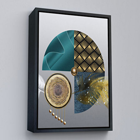 Beyaz Çerçeveli Modern Geometrik Dairelerden ve Geyikler Tablosu