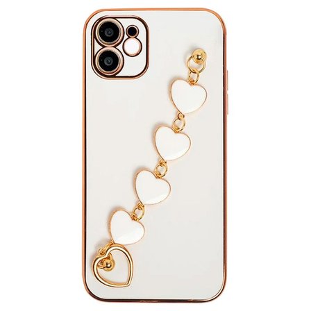 Ally iPhone 12 6.1inç Kılıf Kalp Bileklik Tutuculu Lüx Silikon Askılı Kılıf-(5775)