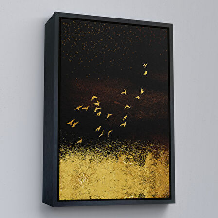 Beyaz Çerçeveli Altın Kuşlar Manzara Tablosu