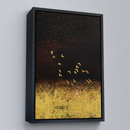 Altın Çerçeveli Altın Kuşlar Manzara Tablosu