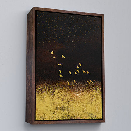 Altın Çerçeveli Altın Kuşlar Manzara Tablosu