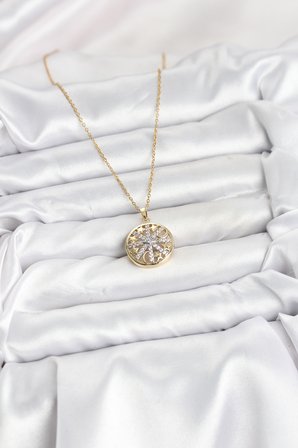 316L Çelik Zincir Gold Renk Zirkon Taşlı Kadın Kolye 5886