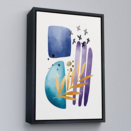 Altın Çerçeveli Modern Renkli Şekliller Tablosu