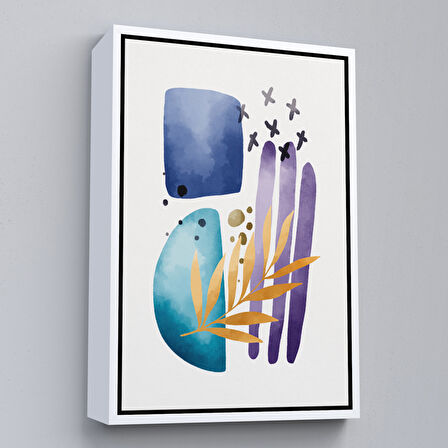 Altın Çerçeveli Modern Renkli Şekliller Tablosu