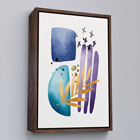 Altın Çerçeveli Modern Renkli Şekliller Tablosu