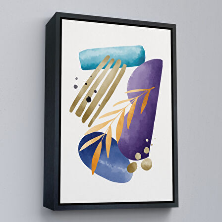 Altın Çerçeveli Modern Renkli Şekliller Tablosu