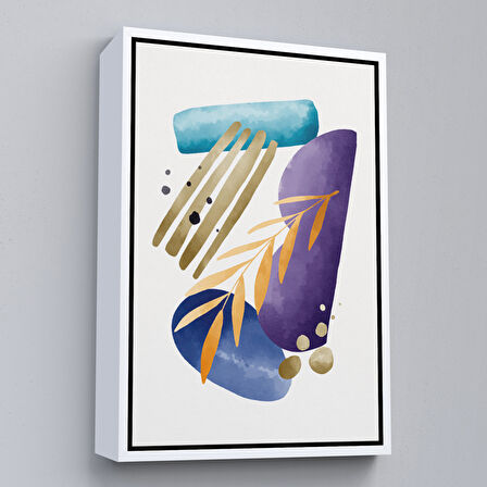 Altın Çerçeveli Modern Renkli Şekliller Tablosu