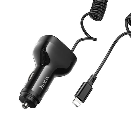 HOCO NZ11A 30W 2 USB+ Type-C Girişli iPhone Kablolu Araç Çakmaklık Şarj Aleti-(5775) — Renk: Siyah