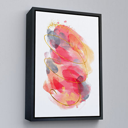 Kahverengi Çerçeveli Modern Renkli Şekliller Tablosu