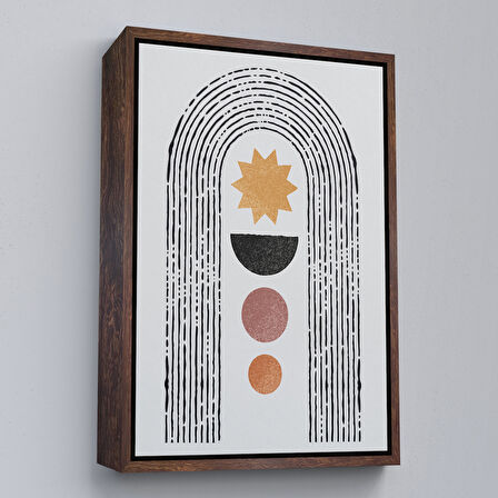 Kahverengi Çerçeveli Modern Renkli Şekliller Tablosu