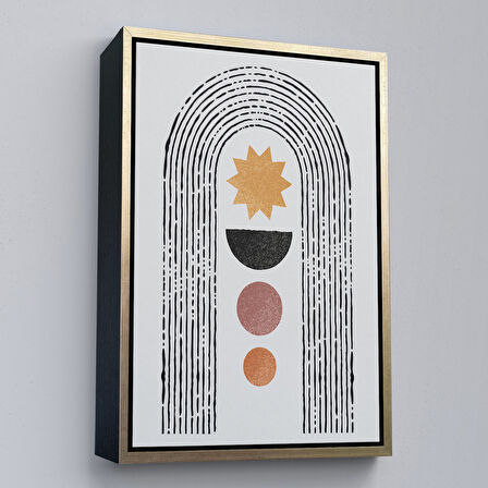 Kahverengi Çerçeveli Modern Renkli Şekliller Tablosu