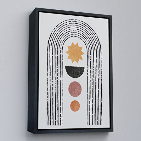 Kahverengi Çerçeveli Modern Renkli Şekliller Tablosu