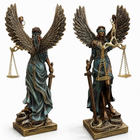Dekoratif Kanatlı Adalet Heykeli – Terazi ve Kılıç Detaylı Dekoratif Biblo 24cm