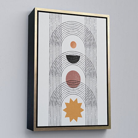 Kahverengi Çerçeveli Modern Renkli Şekliller Tablosu