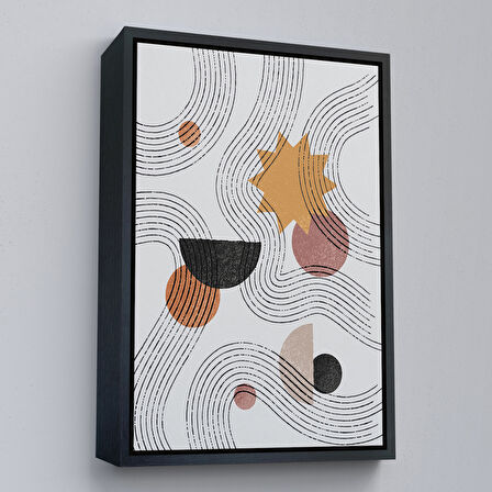 Kahverengi Çerçeveli Modern Renkli Şekliller Tablosu