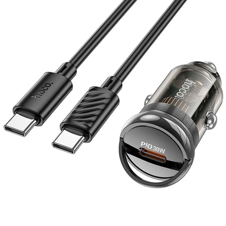 HOCO Z53 Sight Single PD30W Type-C Girişli Araç Çakmaklık Hızlı Şarj Aleti + Type-C to Type-C Kablo-(5775)