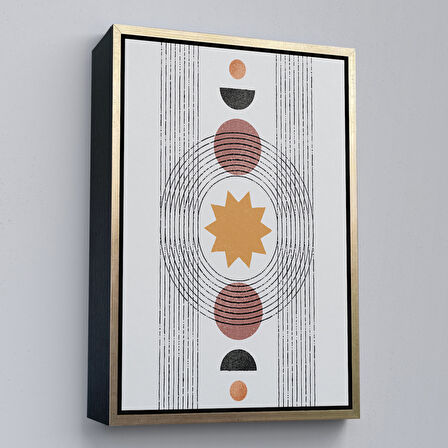 Altın Çerçeveli Modern Renkli Şekliller Tablosu