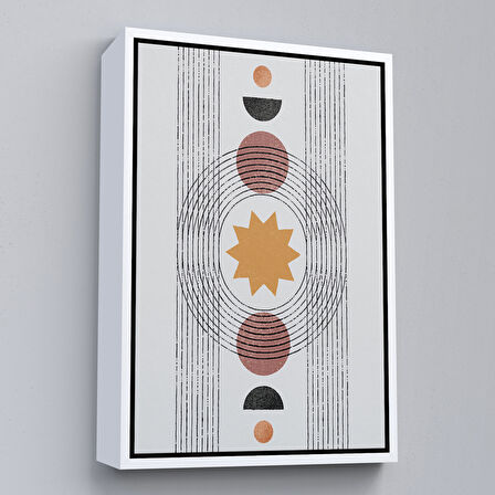 Kahverengi Çerçeveli Modern Renkli Şekliller Tablosu