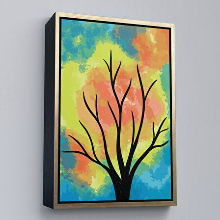Beyaz Çerçeveli Modern Renkli Ağaç Tablosu