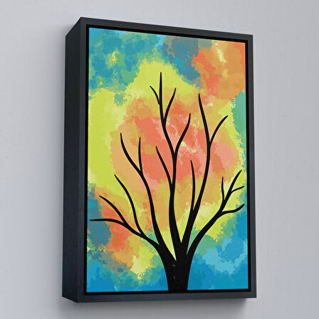Beyaz Çerçeveli Modern Renkli Ağaç Tablosu