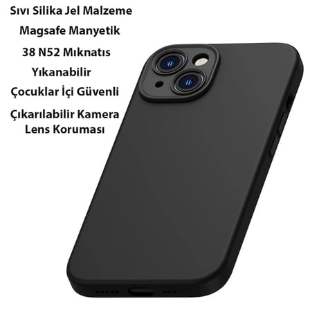 Liquid Silica Gel İphone 14 Plus 6.7 Magsafe Silikon Kılıf + Tempered Ekran Koruyucu Set- 5775 Renk: