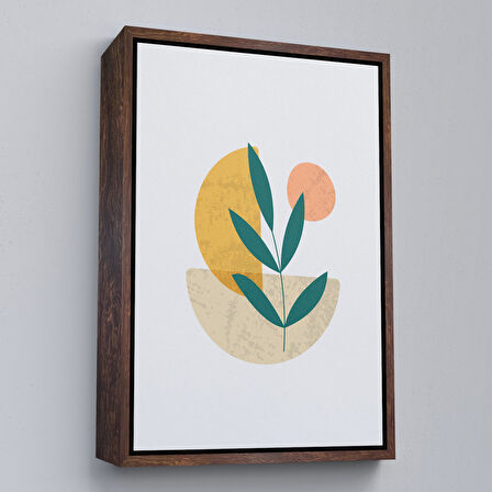 Kahverengi Çerçeveli Soft İskandinav Soyut Şekiller Tablosu