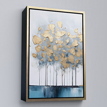 Kahverengi Çerçeveli Modern Altın Ağaçlar Tablosu