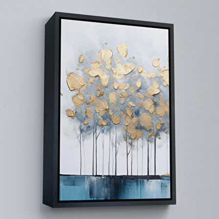 Kahverengi Çerçeveli Modern Altın Ağaçlar Tablosu