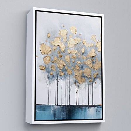 Kahverengi Çerçeveli Modern Altın Ağaçlar Tablosu